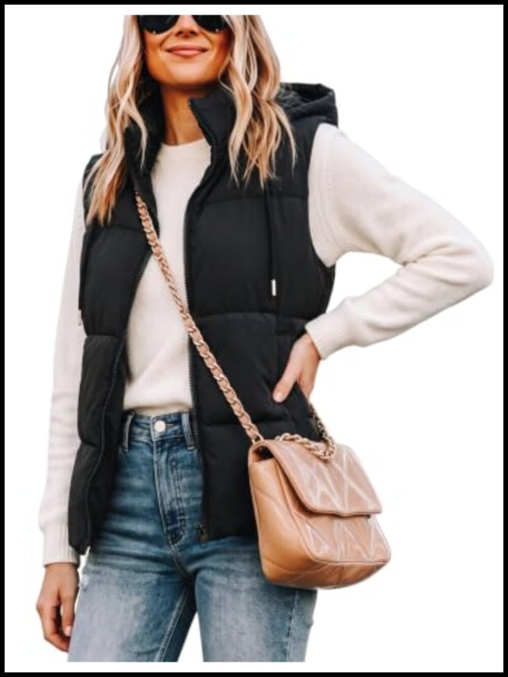 EsheSy Womens Puffer Vest Removable Hood Quilted Sleeveless Zip Jacket